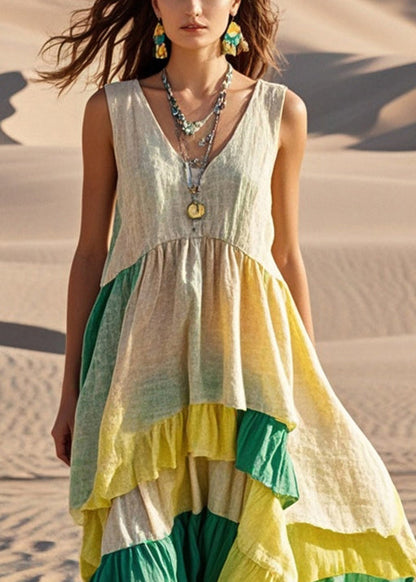Oversized Patchwork Exra Large Hem Cotton Long Dress Summer