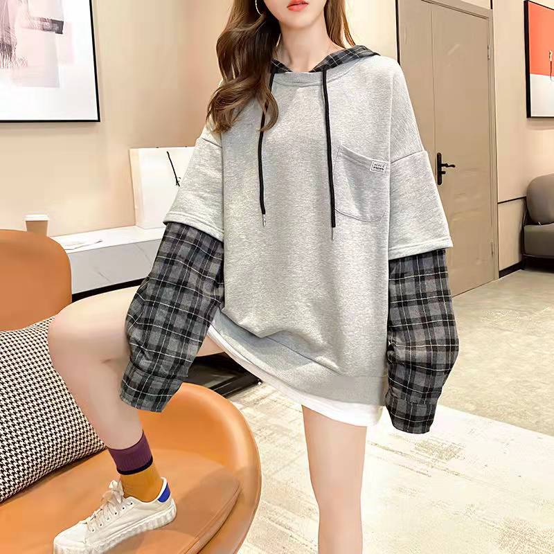 Navy Cotton Tunic Pattern False Two Pieces Daily Spring Shirts