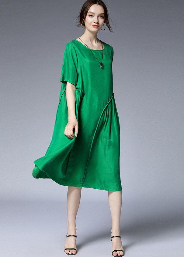 Green O-neck Wrinkled Summer Loose Two Pieces Set Short Sleeve