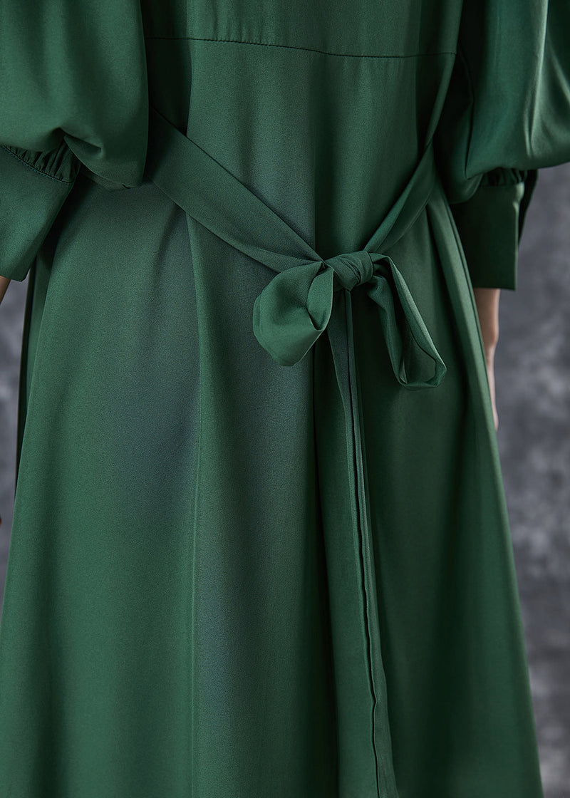 Green Cinched Patchwork Lace Up Cotton Dresses Spring