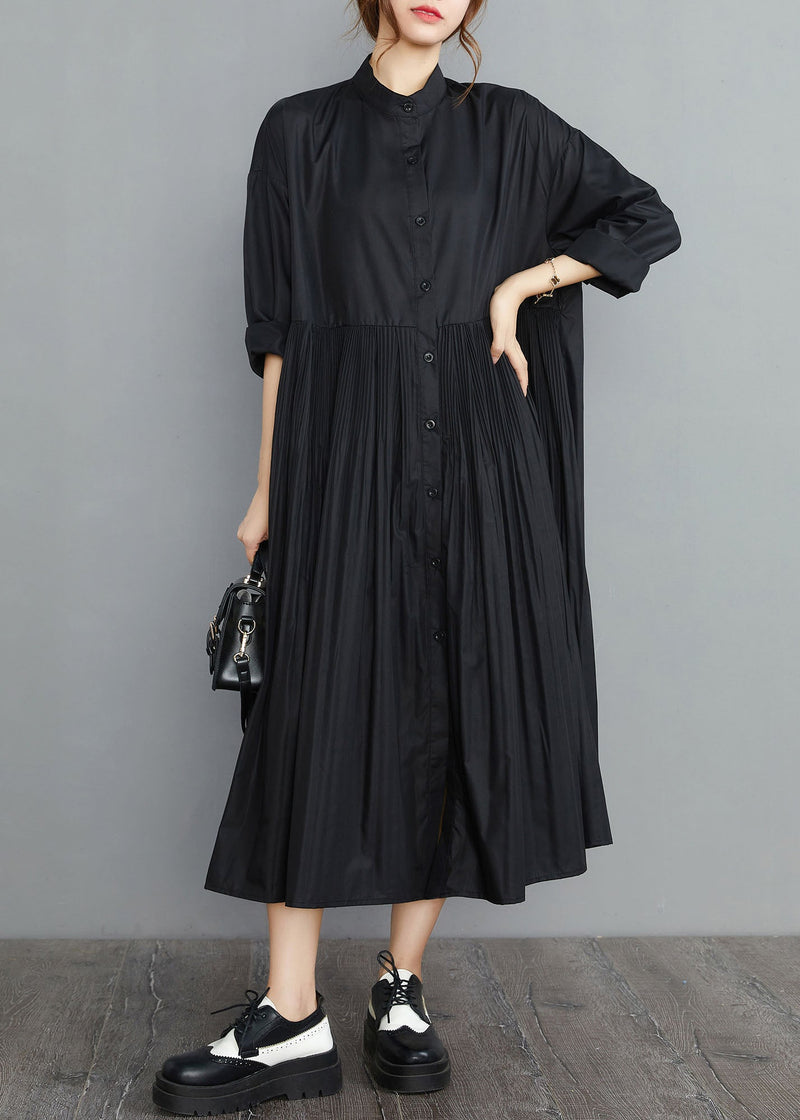 Simple Black Wrinkled Cotton Robe Dresses Spring