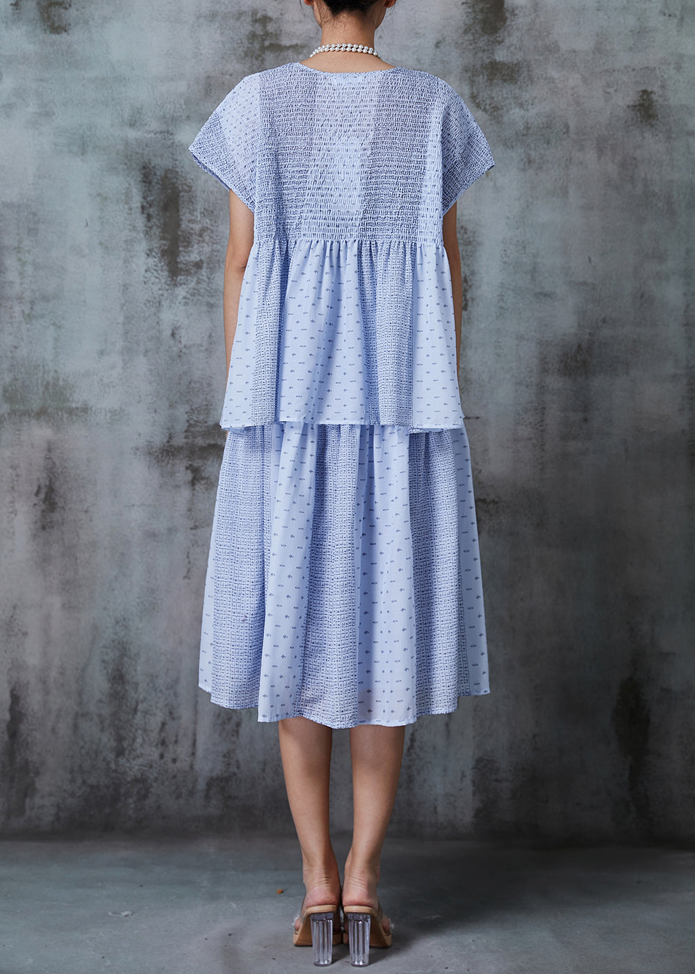 Organic Blue Oversized Wrinkled Cotton Two Pieces Set Summer