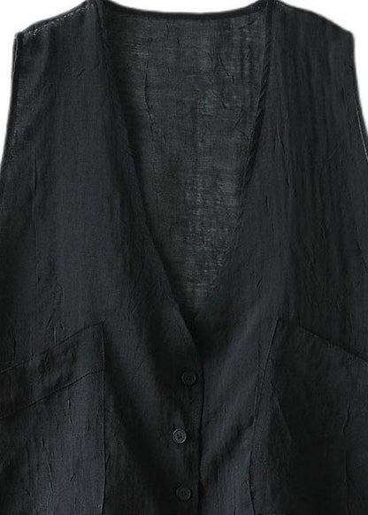 Black Linen Cardigan Vest Large Summer