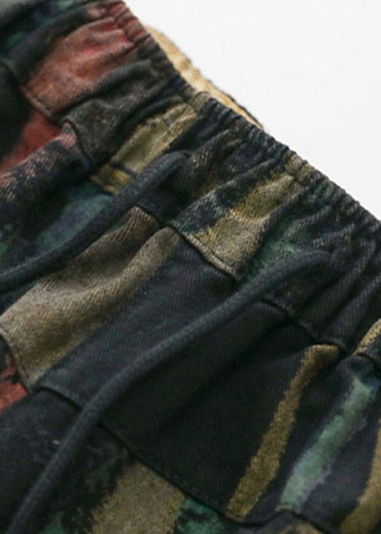 Boutique Black Print Patchwork Denim Harem Pants Spring
