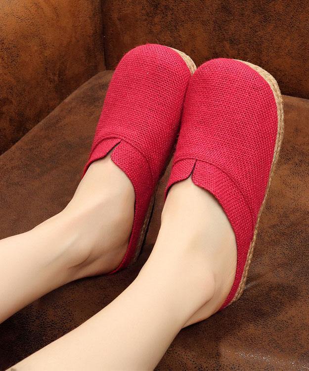 Boutique Flat Shoes for Red Cotton Linen Fabric Slippers Shoes