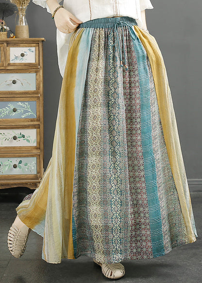 Classy Orange Print Patchwork Linen a Line Skirt Spring