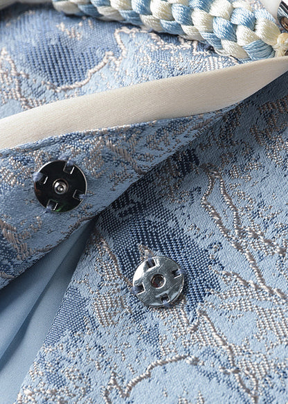 Blue Tasseled Jacquard Patchwork Cotton Coats Fall