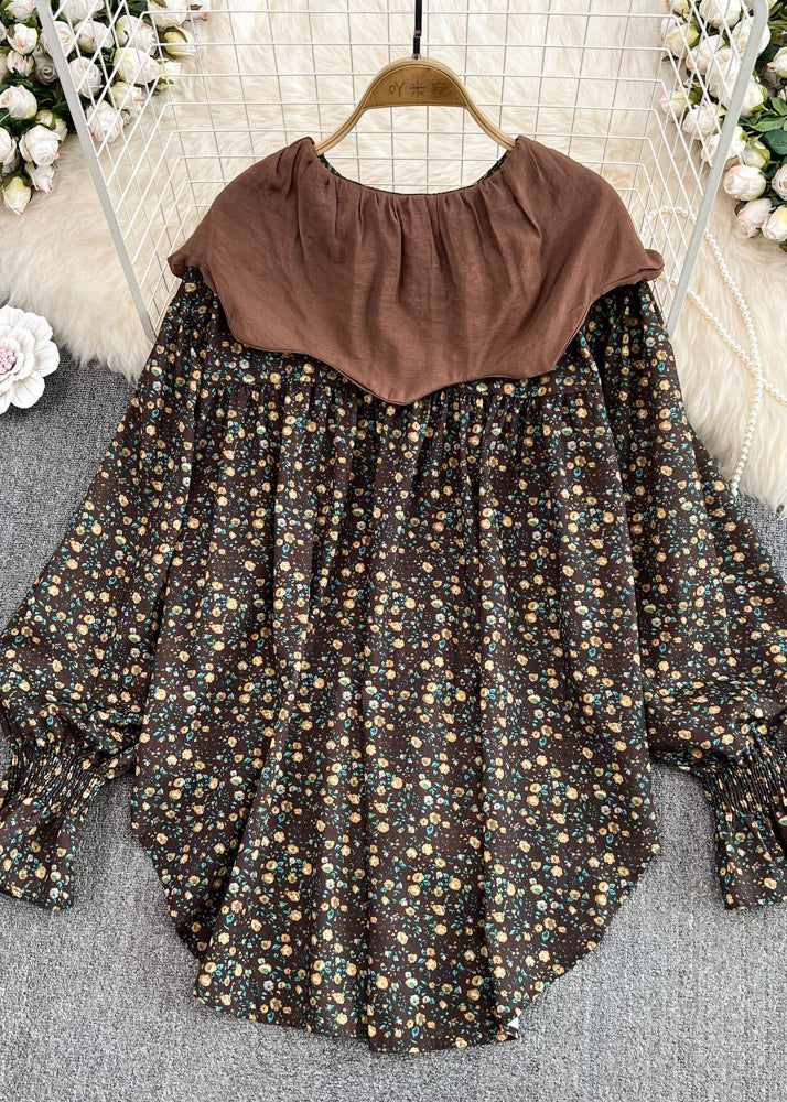 Coffee O-neck Print Low High Design Shirt Long Sleeve
