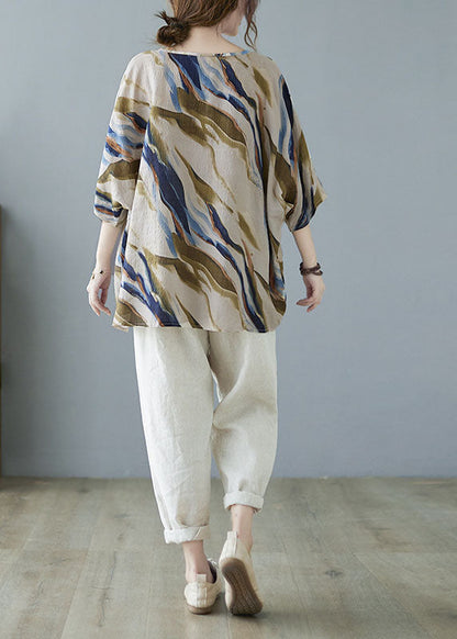 Blue Bat Wing Sleeve V Neck Asymmetrical Design Fall Striped Top