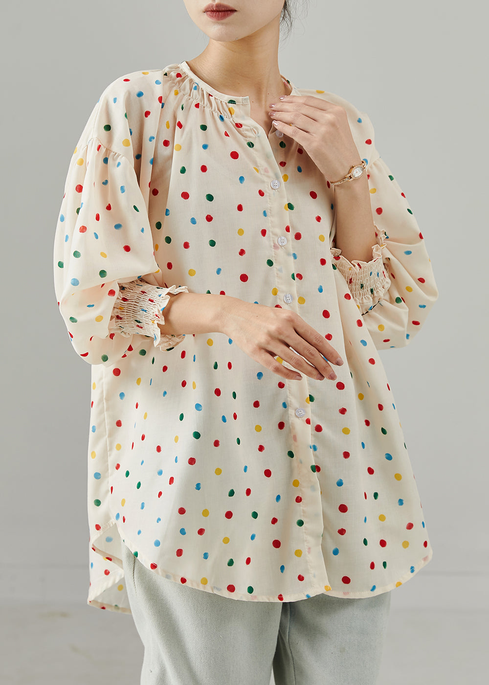 Rainbow Round Dot Oversized Cotton Shirts Spring