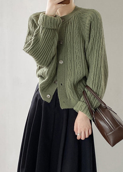 French Grey O-neck Button Cable Knit Coat Fall