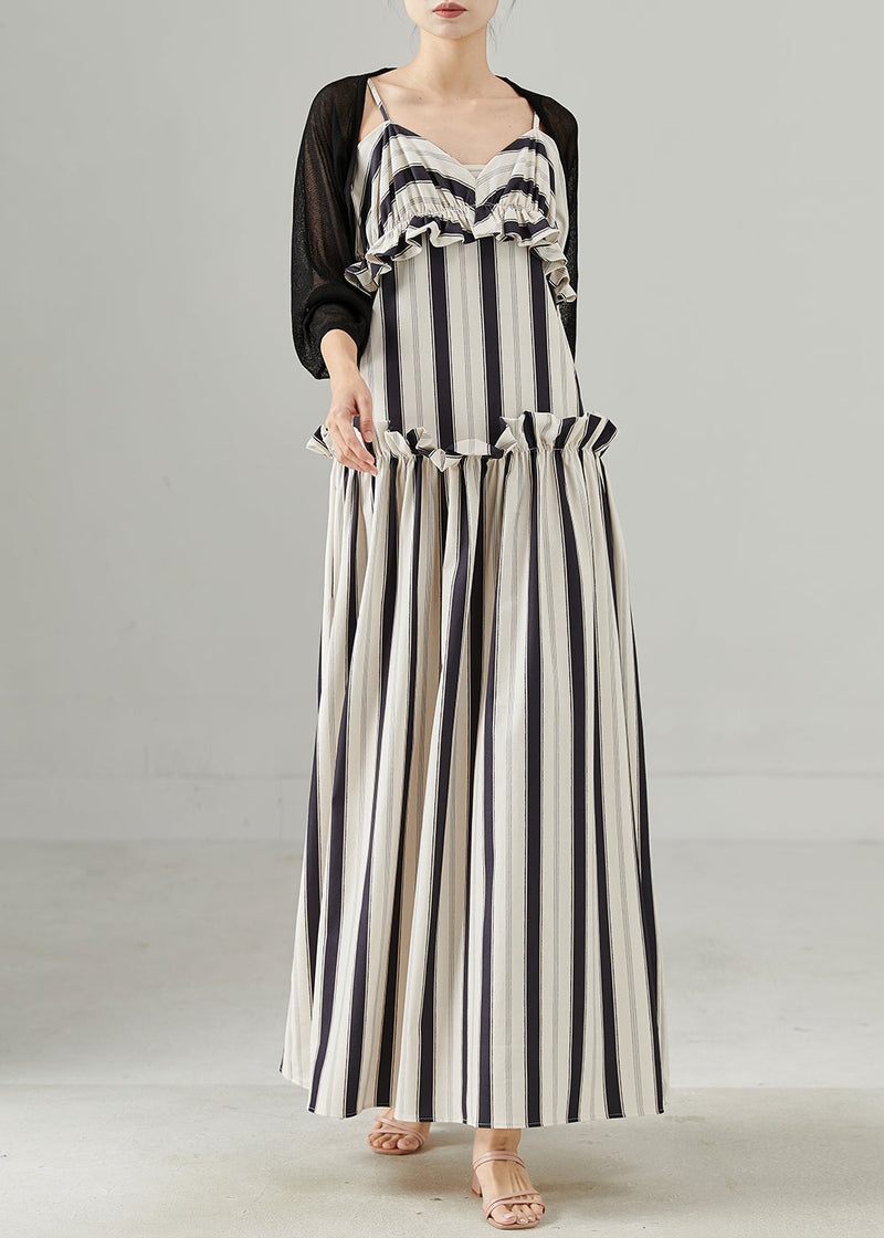 Khaki Ruffled Striped Cotton Sets 2 Pieces Fall