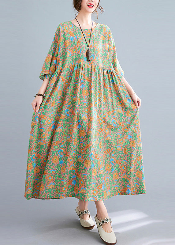 Green Wrinkled Patchwork Holiday Long Dress Summer