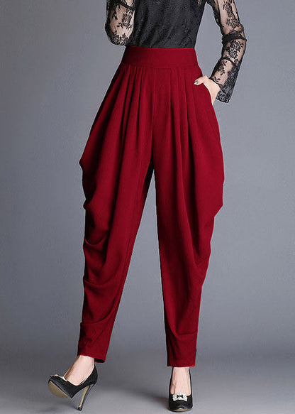 Red High Waist Pockets Jogging Fall Pants