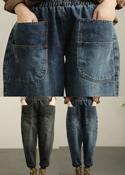 Blue Pockets Denim Harem Pants Fall