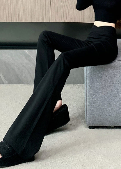 Art Black Zippered Patchwork High Waist Flared Trousers Spring