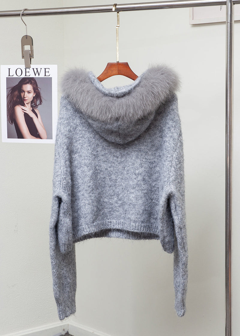 Fox Collar Fuzzy Ball Decorated Warm Knit Sweater Winter
