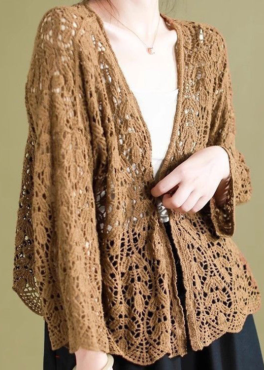 Black Hollow Out Knit Loose Cardigans Summer