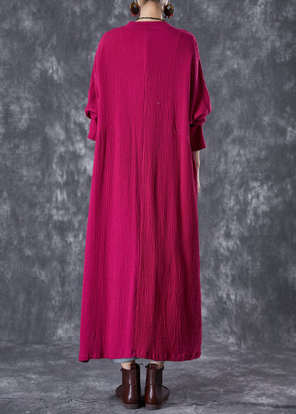 Rose Chinese Button Wrinkled Linen Long Cardigan Fall