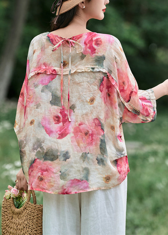 Loose Apricot Ruffled Wear on Both Sides Linen Shirt Fall