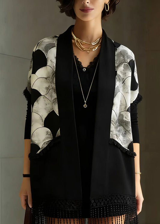 Classy Tasseled Patchwork Knit Loose Coat Spring