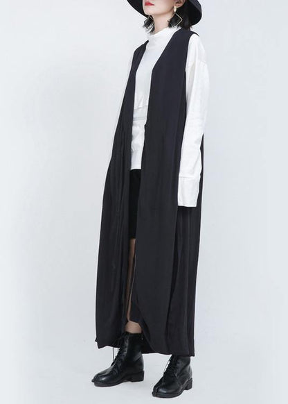 Summer New Black Sleeveless Loose and Long Waistcoat