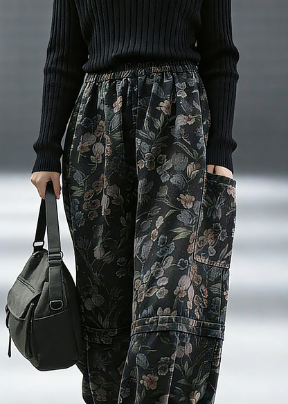 Print Denim Pants Lantern Pants Cotton