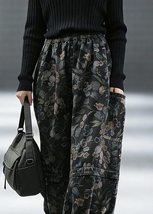 Print Denim Pants Lantern Pants Cotton