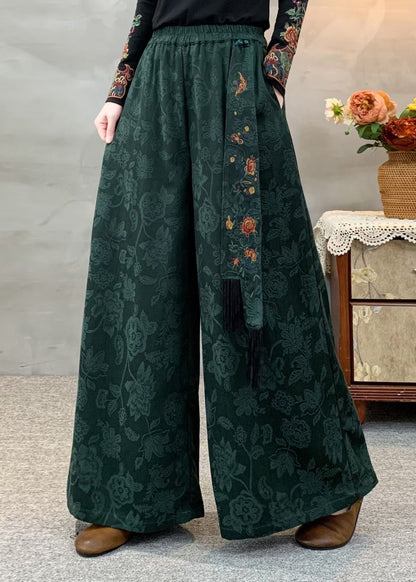 Black Elastic Waist Pockets Jacquard Cotton Pants Fall