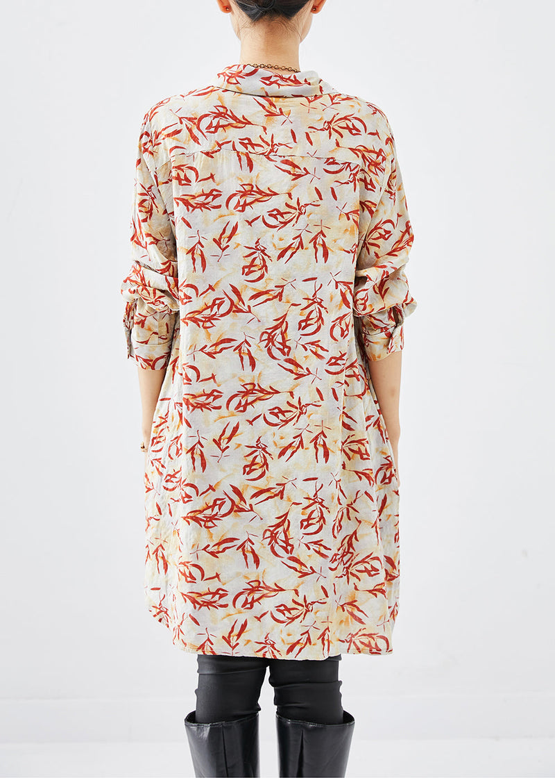 Apricot Print Cotton Shirt Dress Fall
