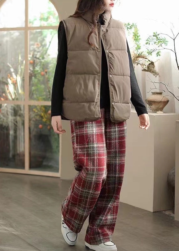 Art Chocolate Stand Collar Warm Fine Cotton Filled Vest
