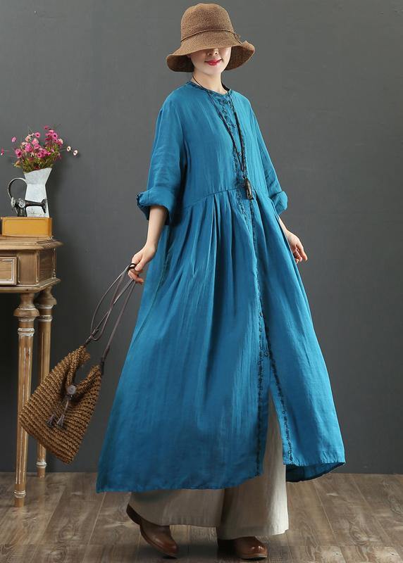 O Neck Cinched Spring Dresses Neckline Blue Robes Dress