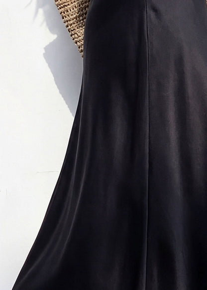 Italian Black Patchwork High Waist Silk Skirt Spring