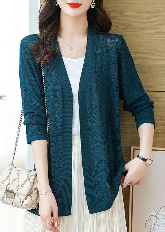 Diy Blackish Green V Neck Thin Knit Cardigans Long Sleeve
