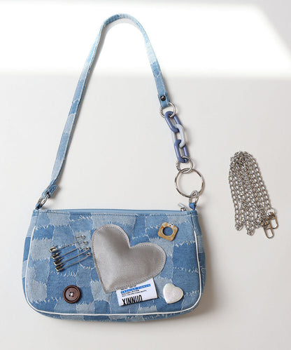 Unique Denim Blue Print Patchwork Love Cross-body Handbags