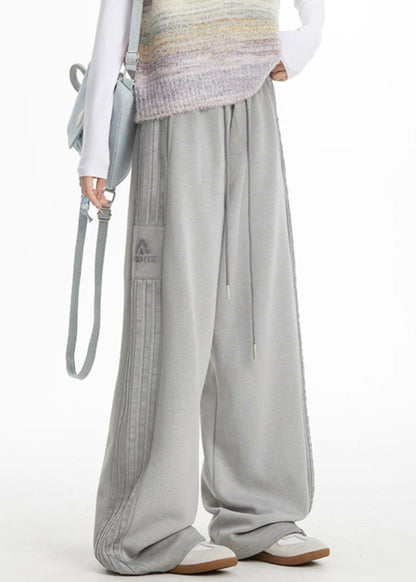 Pink Striped Elastic Waist Wide Leg Pants Spring