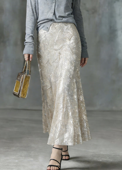 Silver High Waist Sequins a Line Skirt
