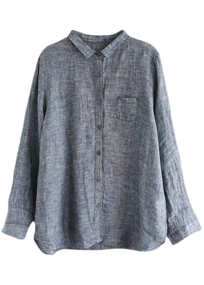 Handmade Grey Peterpan Collar Button Fall Blouses Long Sleeve