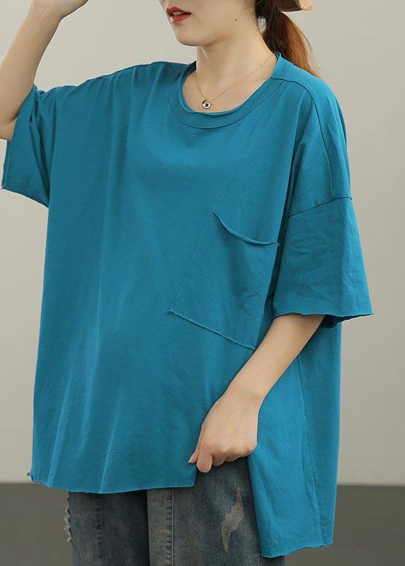 Blue Side Open Half Sleeve Cotton Summer Top