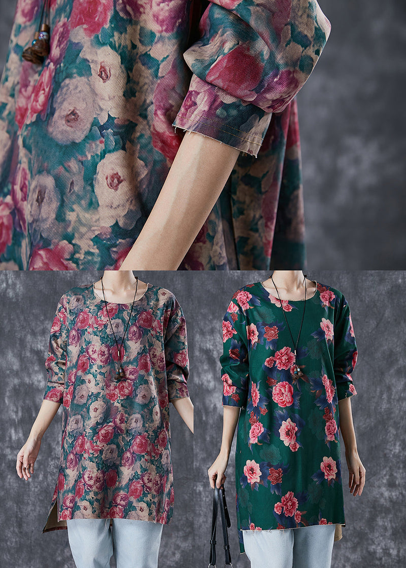 Red Print Side Open Linen Mini Dresses Fall
