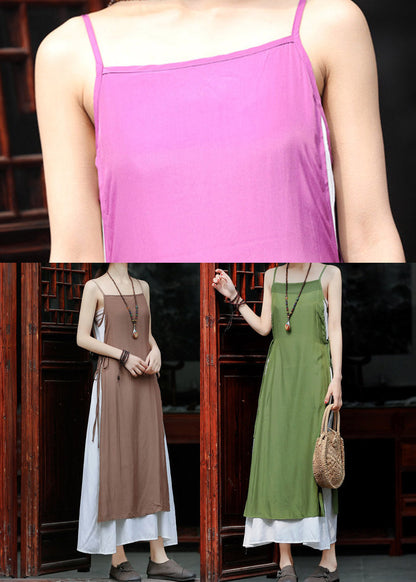 Chocolate Cotton Fake Two Piece Spaghetti Strap Beach Dresses Side Open Summer