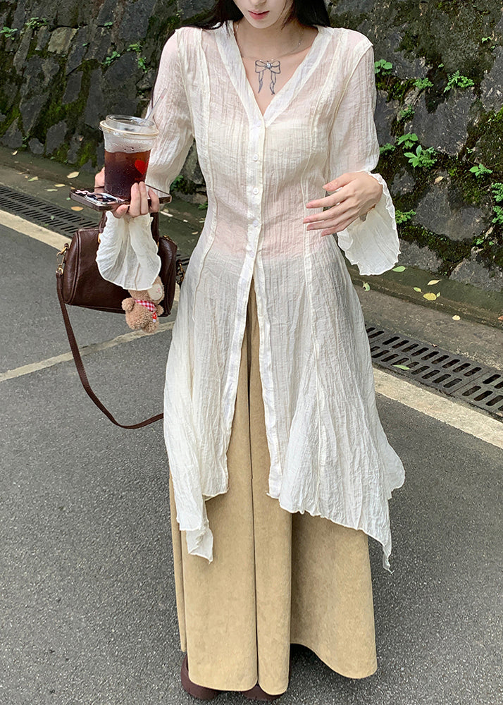 Unique Asymmetrical Tops and Pants Cotton Two Piece Set Outfits Spring