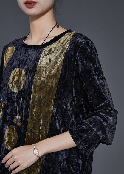 Organic Black Oversized Print Silk Velour Dress Spring