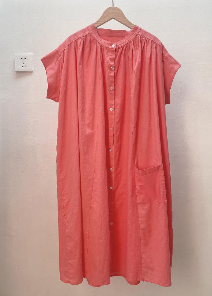 Loose White Button Pockets Cotton Shirt Dresses Summer