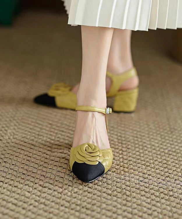 White Pointed Toe Chunky Heel Faux Leather Sandals