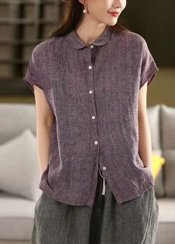 Purple Peter Pan Collar Linen Shirt Top Summer