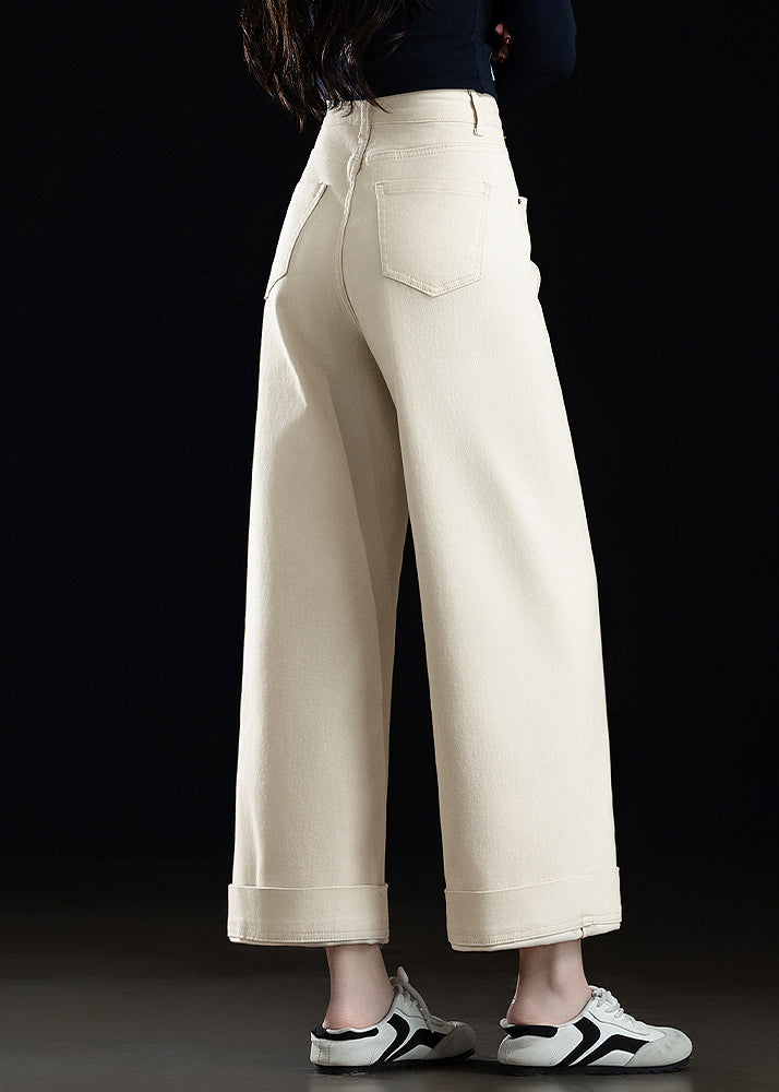 White Oversized Denim Straight Crop Pants Spring
