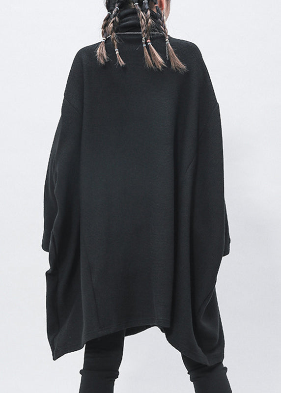 Black Turtleneck Patchwork Knit Sweaters Long Sleeve