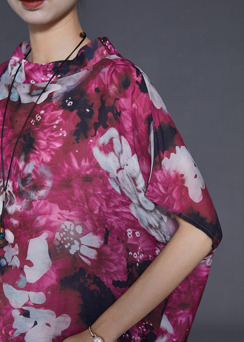 Purple Stand Collar Print Chiffon Tank Tops Summer