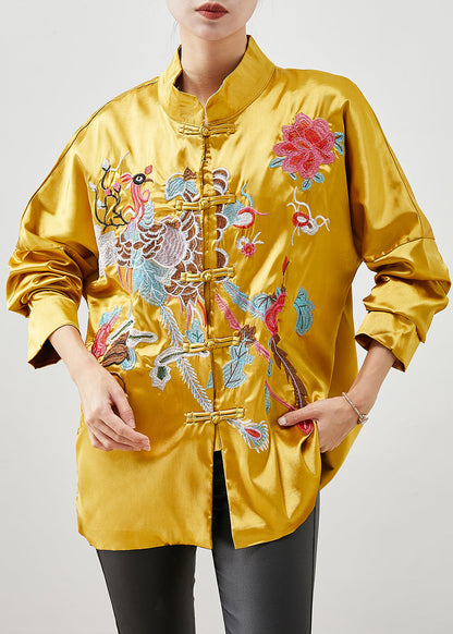 Chinese Style Yellow Print Silk Jackets Spring
